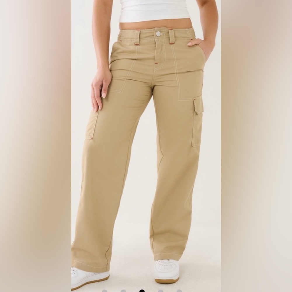 True Religon size 27 Tan Cargo Pants single stitch